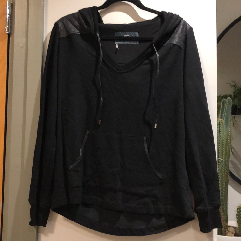 NWOT Lord and Taylor black hoodie with faux leather details